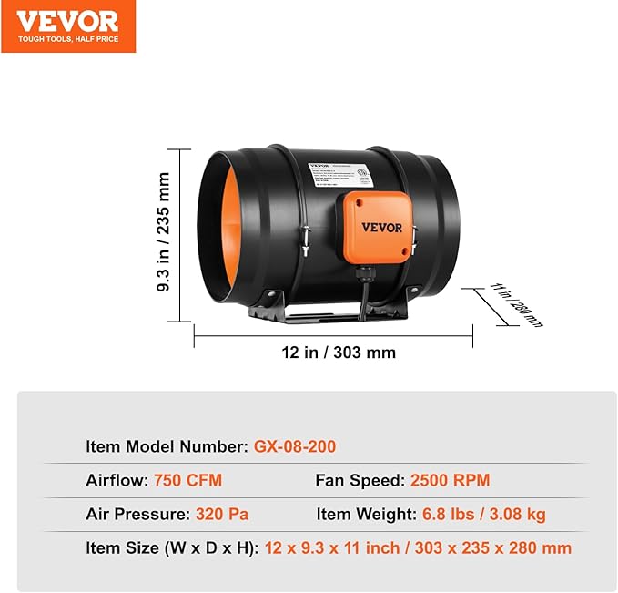 VEVOR Inline Duct Fan, 8-Inch 750 CFM - Image 7