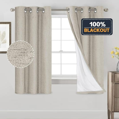 PrinceDeco Linen Texture Curtains Soild 100% Blackout Thermal Insulated - Image 6