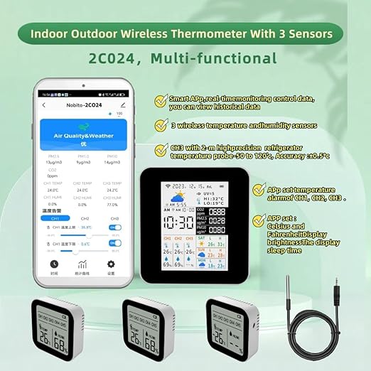 WiFi Air Quality Monitor CO2(NDIR PM2.5 PM10, Weather Station - Image 4