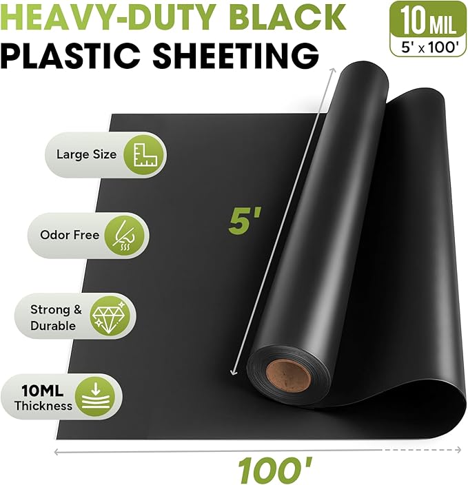 10 Mil Black Plastic Sheeting 5x100 FT – Heavy Duty Polyethylene Plastic Rolls - Image 4