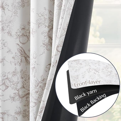 jinchan 95% Blackout Floral Curtains 90 Inch Length, Printed Flower Taupe - Image 7