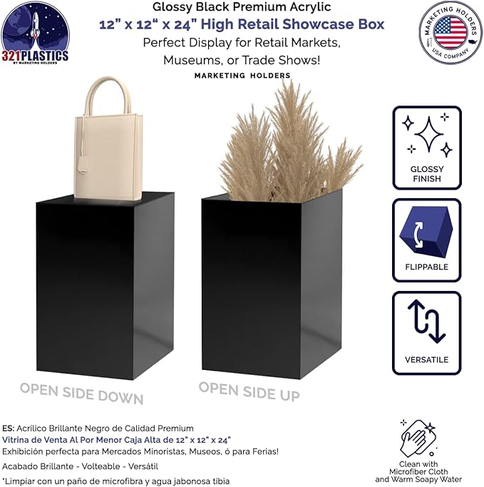 Marketing Holders Acrylic Display Riser Plinth Tall Glossy Black 5 Sided - Image 2