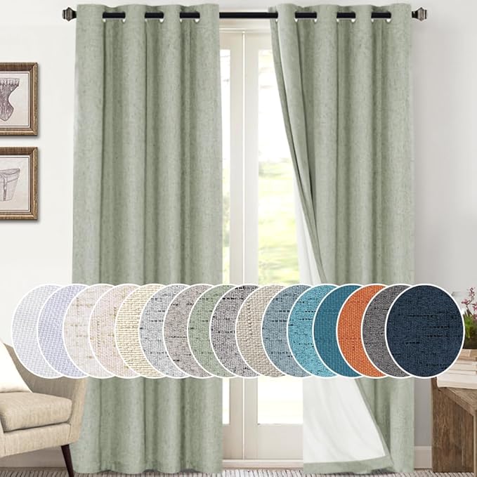 PrinceDeco Blackout Curtains 108 Inches Long 2 Panels 100% Blackout Linen by PrinceDeco