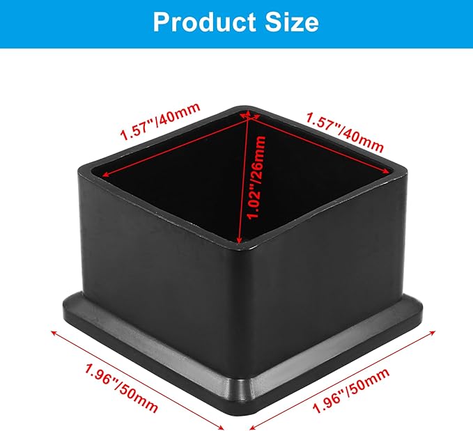 BokWin 4 Pcs Chair Leg Caps 1.6 Inch*1.6 Inch Square Furniture Floor Protectors - Image 5