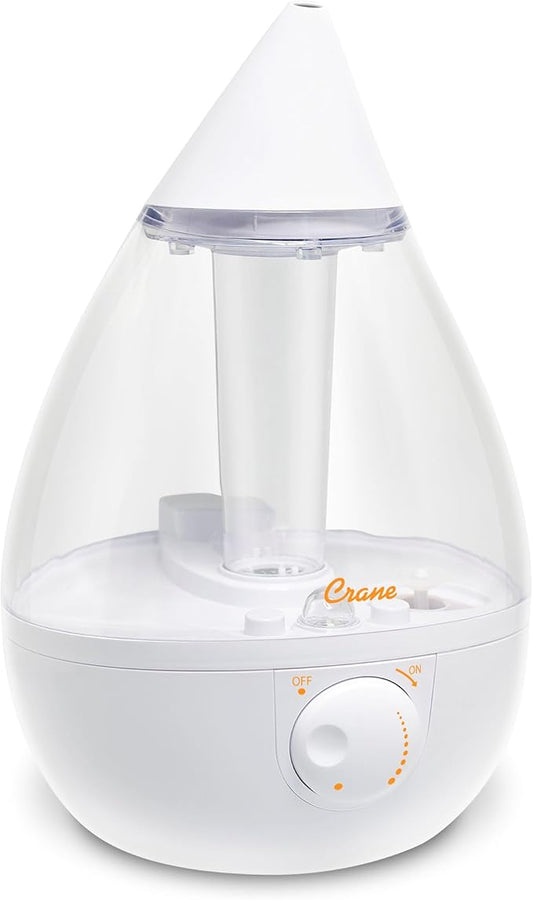 Crane White Teardrop Ultrasonic Cool Mist Humidifier, 1 Gallon Auto Shut-Off by Crane