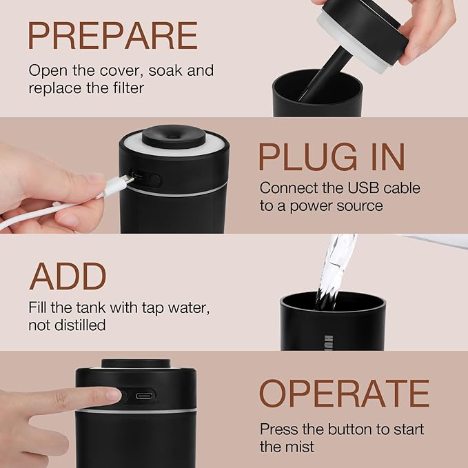 Portable Mini Humidifier, 180ml USB Cool Mist Small Humidifiers - Image 6