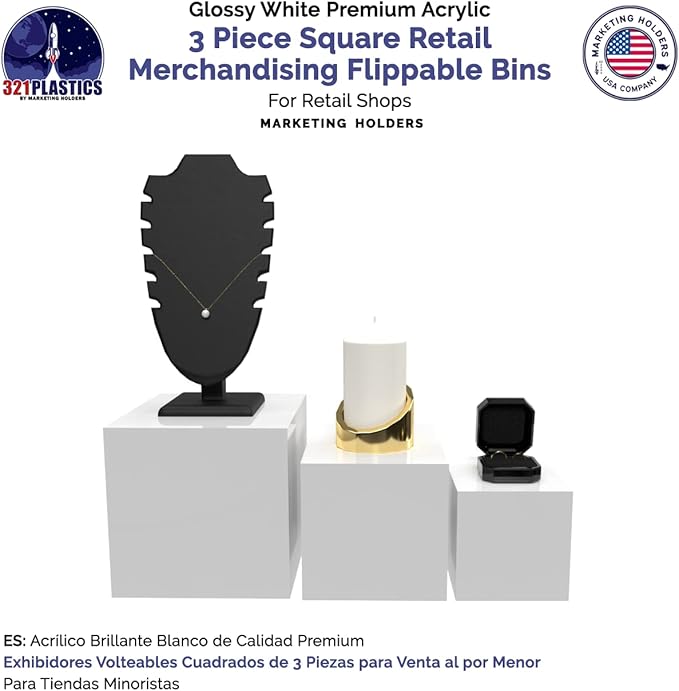 6 Pack Acrylic Display Riser Boxes White 3 Piece Retail Product Riser - Image 5