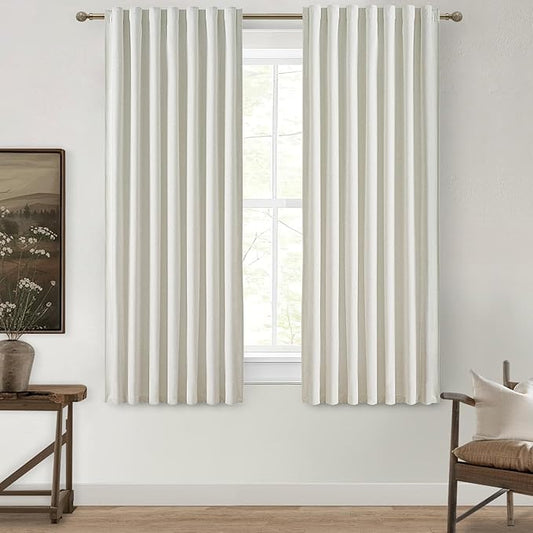 Beige White Room Darkening Curtains 72 Inches Long 2 Panels Burg, Linen Heavy by QJMYDECO