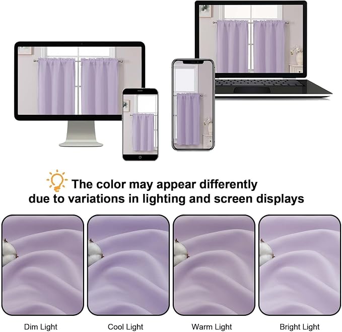Chyhomenyc Short Curtains 30 Inch Length, Small Light Purple Curtain Rod Pocket - Image 7