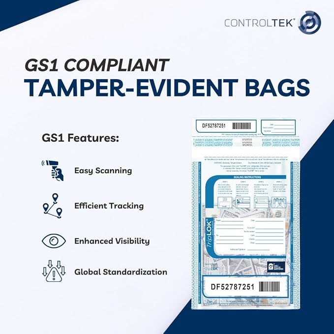ControlTek TripLok 15" x 20", 50 Bags Tamper-Evident Deposit Bags - Image 3