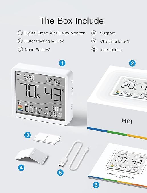 7-in-1 Air Quality Monitor Indoor, Air Analysis Apparatus, 5s Backlight Air - Image 9