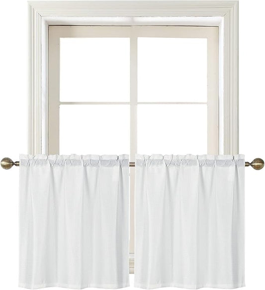 Home Queen White Waffle Bathroom Window Curtains, Water Repellent Rod Pocket by HomeQueen