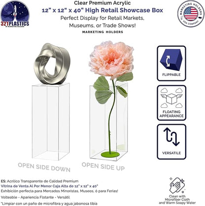Marketing Holders Clear Platform Display Box 12x12x40 Inch Pedestal Cube No Lid - Image 3