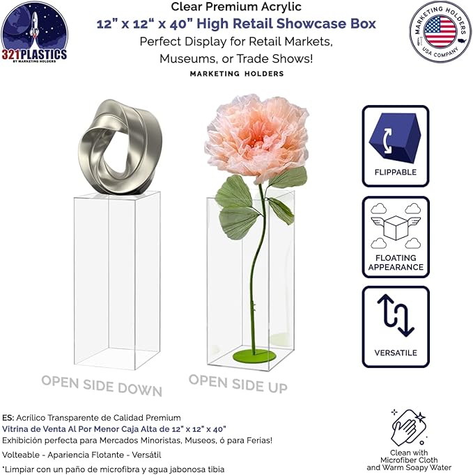 Display Cube Pedestal Art Sculpture Stand 12"w x 12"d x 40"h No Lid Clear - Image 4