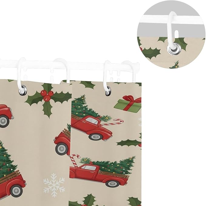 Car Christmas Tree Beige Shower Curtain Liner 72×72 inch - Image 5