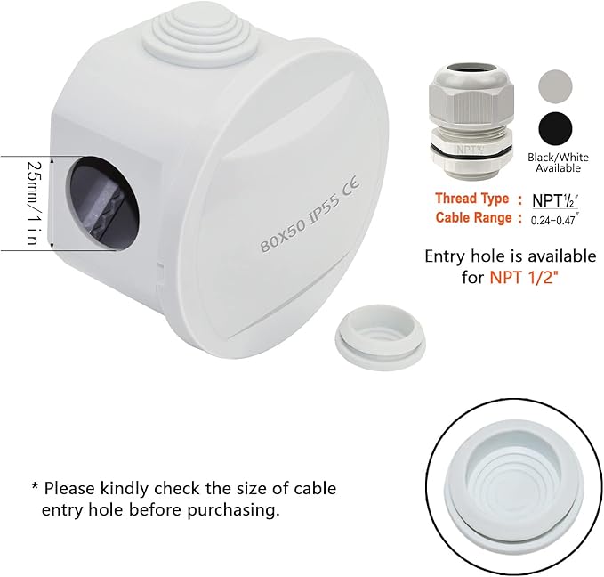 LeMotech Junction Box, ABS Plastic IP55 Water Resistant and Dustproof, - Image 5