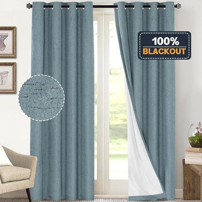 PrinceDeco 100% Blackout Curtains 108 inches Long Linen Blackout Curtains - Image 2