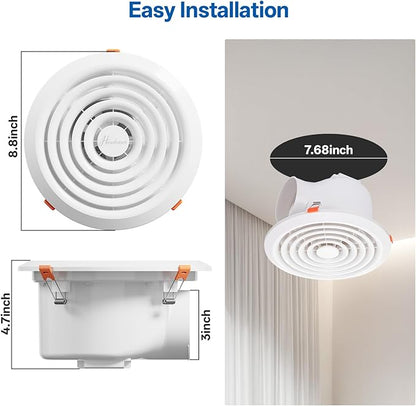 8 Inch Round Bathroom Exhaust Fan，110 CFM 1 Sone Powerful and Quiet Bathroom - Image 5