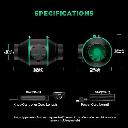 Mars Hdyro iFresh 4 Inch Smart Inline Duct Fan - Image 8