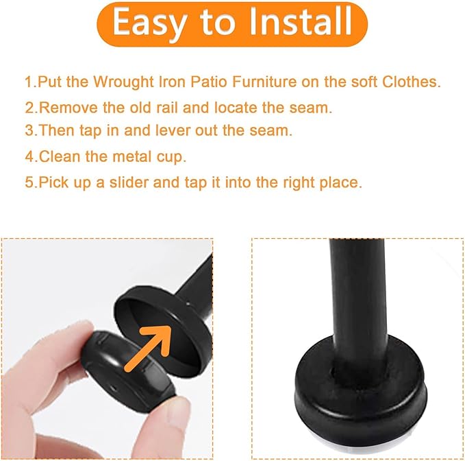 1-1/2 inch Wrought Iron Patio Furniture Feet Caps, 24 Packs Round Plastic - Image 6