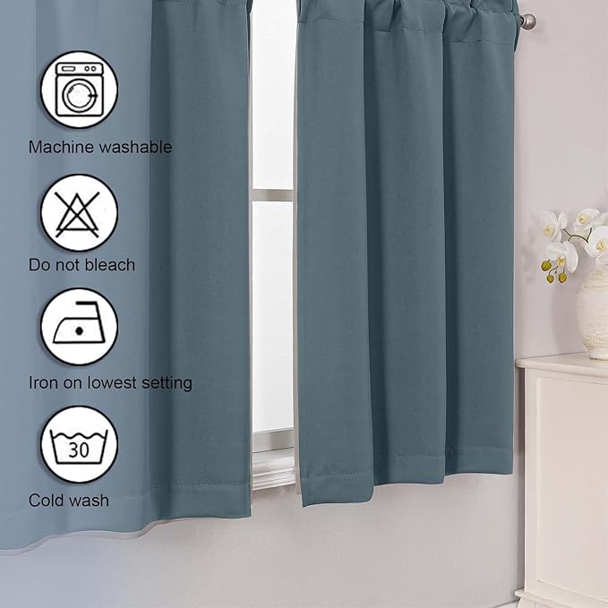 Chyhomenyc Stone Blue Short Blackout Curtains 24 Inch Length, Small Kitchen - Image 7