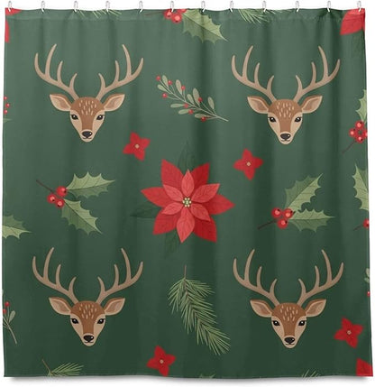 Christmas Deer Green Shower Curtain Liner 72×72 inch - Image 2