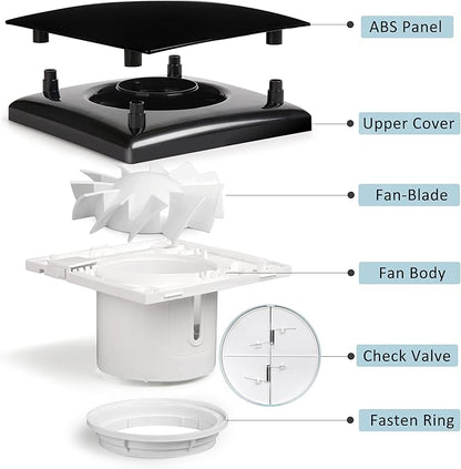 4in Black Bathroom Exhaust Fan for Window, 55CFM IPX4 ABS Plug-in Extractor Fan - Image 3