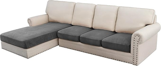 H.VERSAILTEX Velvet Stretch Sectional Couch Covers 4 Pieces Sofa Seat Cushion by HVERSAILTEX
