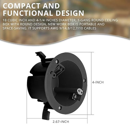 4" Old Work Outlet Black Round Box, 18 Cubic Inch PVC Plastic Round Junction - Image 4