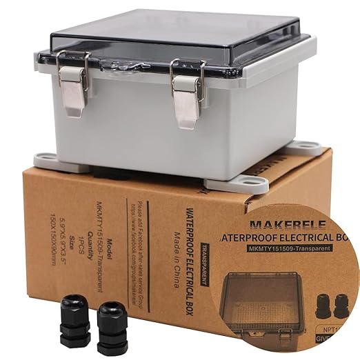 MAKERELE Small Junction Box Plastic Hinged Cover Transparent Lid IP67 Outdoor by MAKERELE
