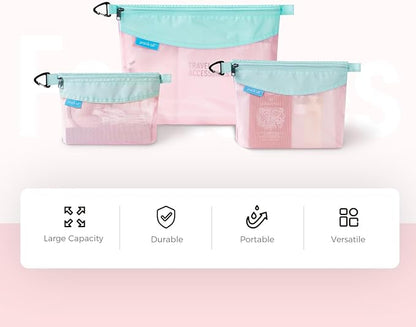 pack all 3 Pcs Water-resistant Material Zipper Pouch Set, Mesh Zipper Bags - Image 9