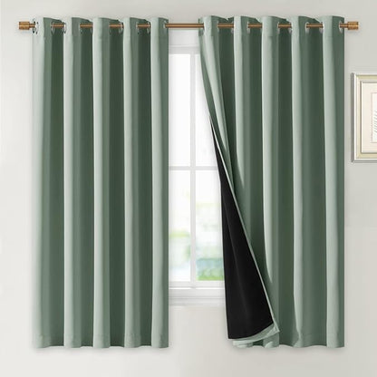 NICETOWN Greyish Green 100% Blackout Lined Curtains, 2 Thick Layers Completely by NICETOWN