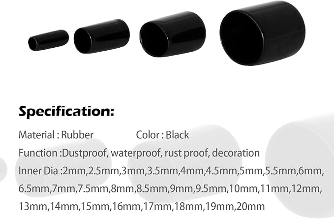 20 PCS Black Round Vinyl Rubber End Caps Kits, Flexible Screw Thread Protectors - Image 6