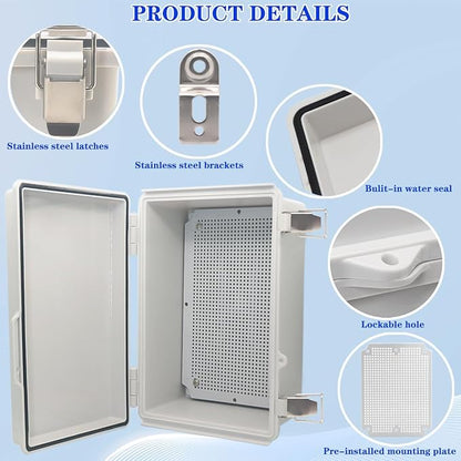 Waterproof Electrical Box, IP67 Junction Box Hinged Grey Cover ABS Project Boxes - Image 3