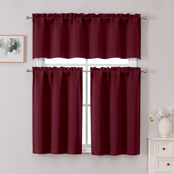 Chyhomenyc Short Burgundy Curtains 24 Inch Length, Small Kitchen Curtain Rod - Image 2