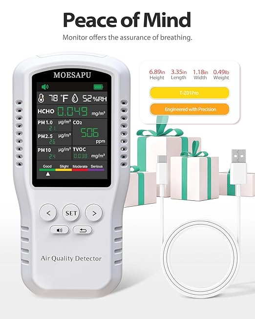 9-in-1 Air Quality Monitor, HCHO TVOC CO2 PM10 PM2.5 PM1.0 Detector, - Image 9
