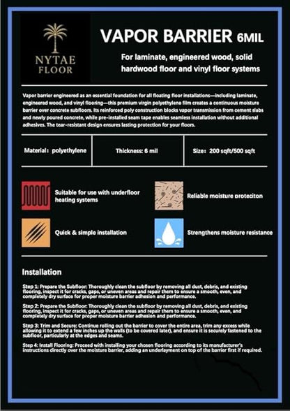 Nytae Floor™ 6 Mil Moisture Barrier Underlayment – 200/500 / 800 sqft Options - Image 4
