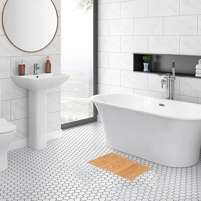 Bath Mat Bathroom Rugs Floor Wood Shower Bathtub Waterproof Non Slip Natural - Image 2