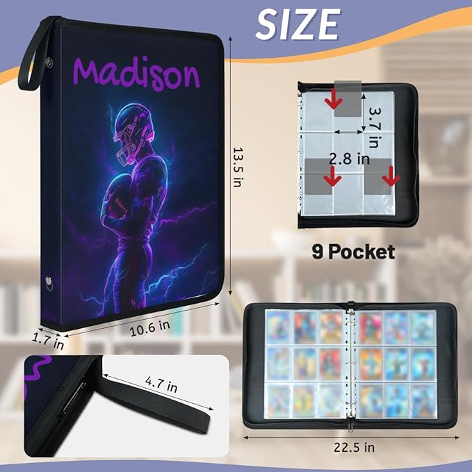 Custom Name 9 Pockets Football Card Binder, Personalized Rugby Collector Album - Image 3