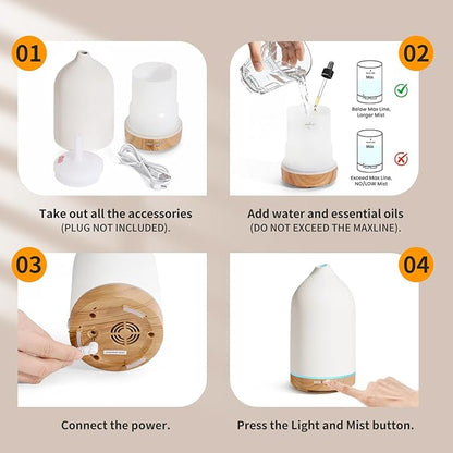 URPOWER 120ML Ceramic Essential Oil Diffuser Ultrasonic Aromatherapy Diffuser - Image 7