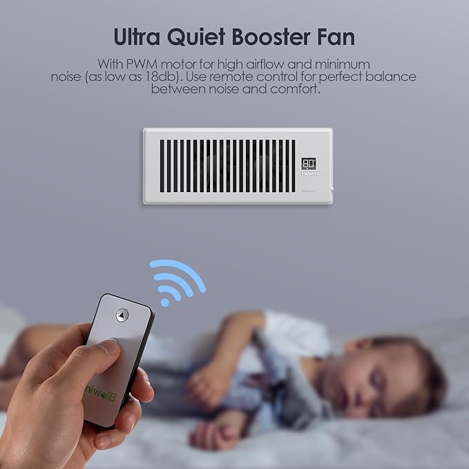 Quiet Register Booster Fan Fits 4" x 12" Register Holes, 10-Speed Smart Heating - Image 5