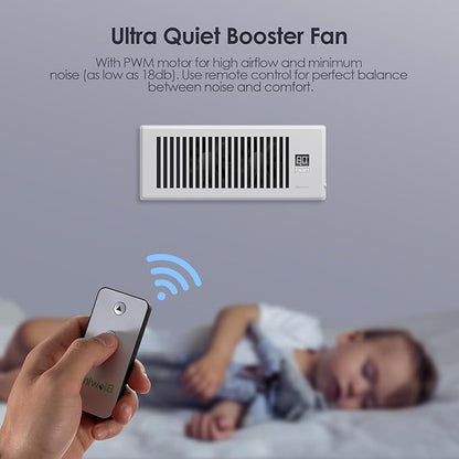Quiet Register Booster Fan Fits 4" x 12" Register Holes, 10-Speed Smart Heating - Image 5