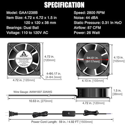 GDSTIME AXIAL Fan 12038, 110V 120V AC 120mm Fan, Ventilation Exhaust Projects - Image 6