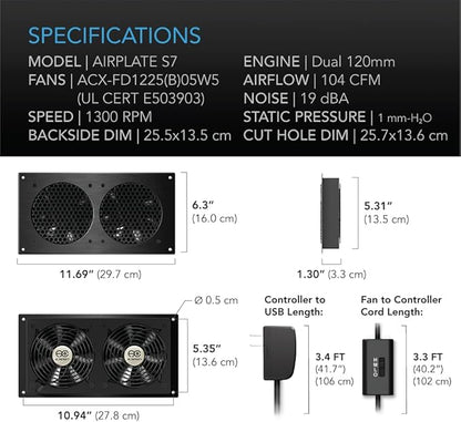 AC Infinity AIRPLATE S7, Quiet Cooling Fan System 12" - Image 6