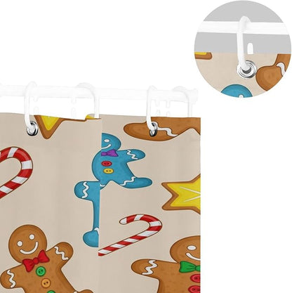 Christmas Gingerbread Beige Shower Curtain Liner 72×72 inch - Image 5
