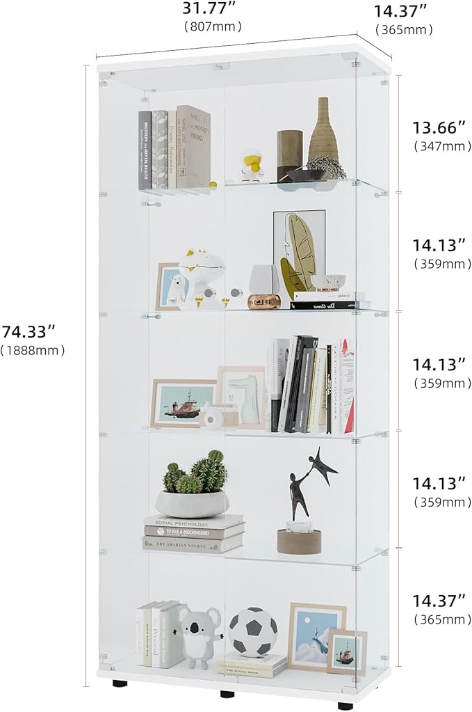 Yoluckea 5 Shelves Glass Display Cabinet - Image 2