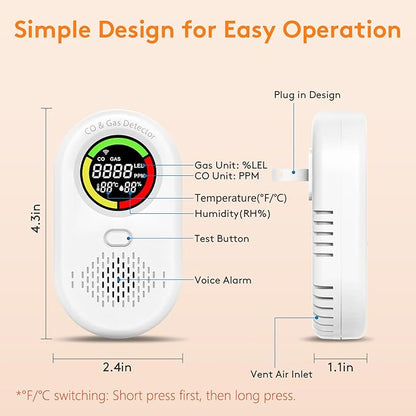 3 Pack Carbon Monoxide Detectors Plug in, Voice Broadcast 4-in-1 Portable - Image 8