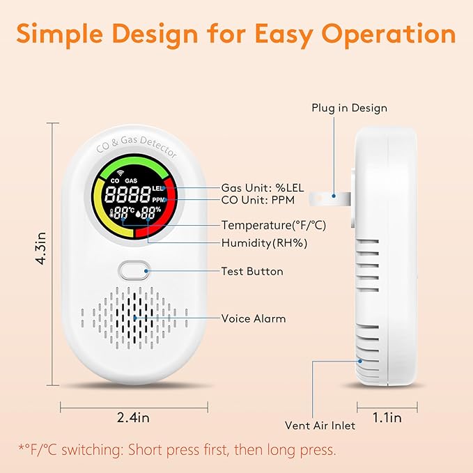 Carbon Monoxide Detectors and Natural Gas Leak Detector, 4-in-1 Carbon Monoxide - Image 7