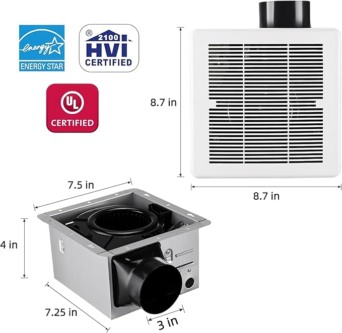 Bathroom Exhaust Fan 110CFM 1.2Sone, Quiet Bath Fan - Image 3