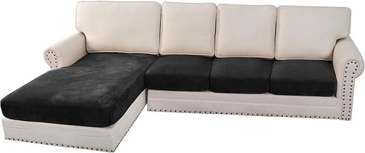 H.VERSAILTEX Velvet Stretch Sectional Couch Covers 4 Pieces Sofa Seat Cushion by HVERSAILTEX